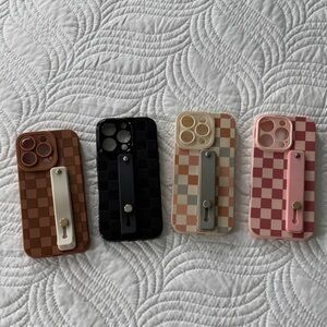 Phone Case with Built-In Strap - Checkerboard Pattern (Multiple Colors)